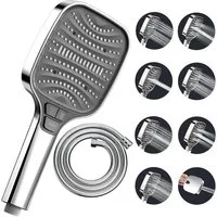 TUWENA Handbrause Duschkopf – Duschbrause mit 8 Strahlarten Regendusche Regendusche, Stoppfunktion Silber Chrom