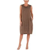 dy_mode Midikleid Damen Leinenkleid Luftiges Midi Sommerkleid Ballonkleid Strandkleid in Unifarbe, Wasserfallkragen, mit seitlichen Eingriffstaschen