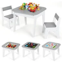 TLGREEN Kindertisch 4-in-1 Multifunktionstisch Set mit 2 Stühlen (Doppelseitenplatte (Maltisch/Bauplatte) und Stauraum, Kindermöbel für Kinderzimmer, Stauraum), Ideal für 3-7 Jahre