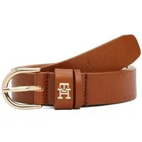 Tommy Hilfiger Ledergürtel ESSENTIAL EFFORTLESS 2.5 cm breit GOLD Logoemblem, weiche Haptik, ovale Einfachdornschließe