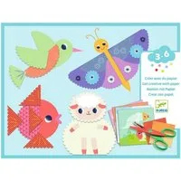 DJECO Kreativset Bastelbox Scherenschnitt Basteln mit Papier für Kinder ab 3 Jahren