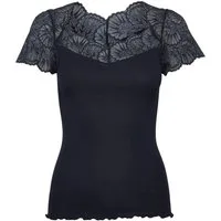 rosemunde Spitzenshirt Beatha Lace Capsleeve T-Shirt mit Seide wunderschöne elastisch weiche Vintage-Spitze an Ausschnitt und Ärmeln