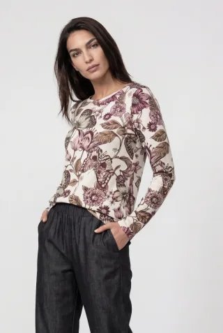 monari - Langarmshirt mit Blumenmuster antique white gemustert - Gr. - 46