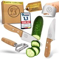 Eli Kinderkochmesser Küchenmesser Kinder Set inkl. Schneidebrett, Schäler und Fingerschutz, 5 teiliges hochwertiges Schneidemesser Set - rostfreier Edelstahl