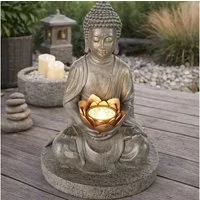 GLOBO LIGHTING LED Dekofigur, LED-Leuchtmittel fest verbaut, Warmweiß, LED Solarlampe Lampe Leuchte beleuchtete Skulptur Buddha Kunststoff