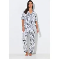 Ulla Popken Pyjama Pyjama Safari Kragen V-Ausschnitt Halbarm