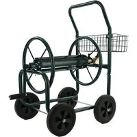 RAMROXX Schlauchwagen Schlauch Handwagen Grün mit Ablagekorb bis 60m Gartenschlauch