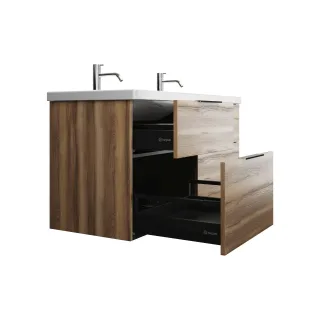 Burgbad Keramik Waschtisch-Set Eqio Frassino Dekor Cappuccino/Alpinweiss, SEYT123F3437C0001 SEYT123F3437C0001
