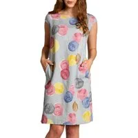 Caspar Sommerkleid SKL033 leichtes knielanges Damen Sommer Leinenkleid mit Punkte Print Luftig leicht, figurumspielende Form, mit seitlichem Jersey-Einsatz