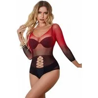 Lau-Fashion Bodystocking Catsuit Transparent Zweifarbig Stocking Rückfrei Nylon Dessous S/XL transparent