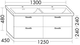 Burgbad Waschtischunterschrank Sys30 PG3 Diago 480x1250x450 Trend- oder RAL-Farbe Matt, WXPP125F534 WXPP125F5347