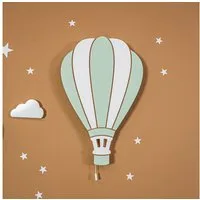 COZYCOLLECTIONS LED Wandleuchte LED-Wandnachtlicht „Grüner Heißluftballoon“ in Holzoptik, LED, Warmweiß, handbemalt, inkl. grüner Heißluftballoon (ohne beige und rosa)