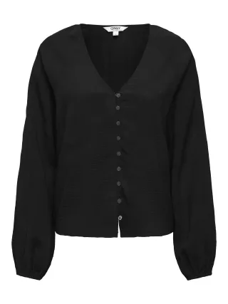 ONLY - ONLZION STRYLA L/S BUTTON TOP WVN Black - Gr. - M