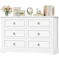 HOMECHO Kommode, Weiß mit 6 Schubladen, 120cm Breit Komodenschrank Sideboard