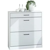 Vladon Schuhschrank Elvas (Schuhkipper, für 16 Paar Schuhe mit 2 Klappen und Schublade) Weiß matt / Weiß matt, (89 x 95,5 x 27 cm)