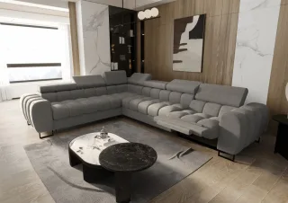 Ecksofa Schlafsofa BASTIEN RELAX in Stoff Moly Grau Ottomane Links