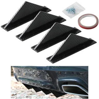 4x Shark Fin für Heckstoßstange / Diffusor in Carbon Optik (gerade Bauform) für alle Fahrzeuge