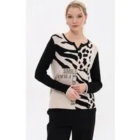 Passioni Strickpullover mit Animalprint-Mix