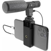 DigiPower Richtmikrofon Shotgun-Mikrofon, Smartphone-Halterung, Nierencharakteristik, 30-18KHz