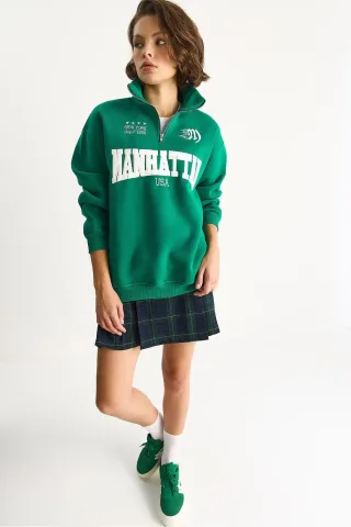 Rückenbedruckter Langarm-Zipper-Kragen-Sweatshirt
