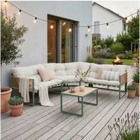 casa.pro Loungeset, (Set, 4-tlg), »Karg« Sofa mit Couchtisch Kissen Grün/Beige