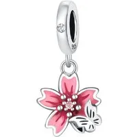 PANDACHARMS Bead Kirschblüte mit Schmetterling Charm Anhänger, 925er Sterling Silber