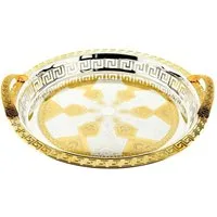 Sunay Tablett Sunay Serviertabletten Rund Silber mit goldenen Musterdetails