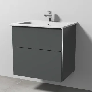 Sanipa 3way Keramik-Set Venticello Keramik-Waschtisch und Unterbau mit 2 Auszügen, Anthrazit-Matt BR32222