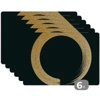MuchoWow Platzset Kreis aus goldenem Glitter auf schwarzem Hintergrund, (6-St), Platzsets, Tischset, Abwaschbar, Tischsets, Platzdeckchen