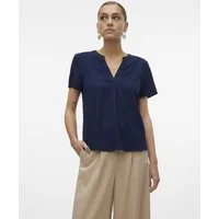 Vero Moda Blusenshirt VMMYMILO SS V-NECK TOP WVN GA mit Leinen