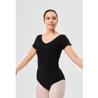 tanzmuster Body Damen Ballettanzug Fenja mit kurzen Ärmeln Ausschnitt mit eleganter Raffung