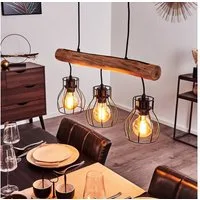 hofstein Pendelleuchte »Aprica« moderne Hängelampe aus Metall/Holz in Schwarz/Braun, ohne Leuchtmittel, 3xE27