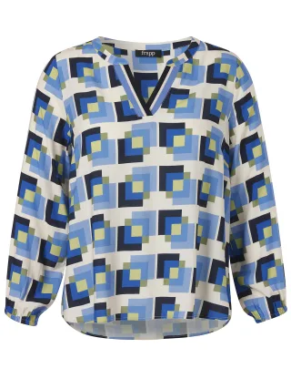 Frapp - Bluse V-Ausschnitt 1/1 Arm Druck blue multicolor - Gr. - 52