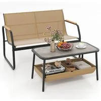 COSTWAY Balkonset, (2-tlg), 2-teilige Terrassenmöbel, Couchtisch-Set mit 2 Fächern