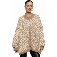 Worldclassca Cardigan WORLDCLASSCA Damen Cardigan Oversize Strickjacke Knöpfen Leopard Look Neue Kollektion - Stilvolle und gemütliche Strickmode für Damen