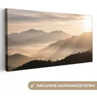 OneMillionCanvasses® Leinwandbild Panorama Berge - Nebel - Sonnenstrahlen, Fotodruck (1 St), Wandbild, Deko Schlafzimmer Wohnzimmer Flur 40x20 cm