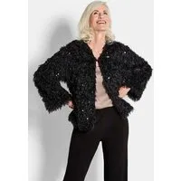 GOLDNER Outdoorjacke Eleganter Überwurf mit Pailletten Federjacke mit V-Ausschnitt, Häkchenverschluss und Langarm