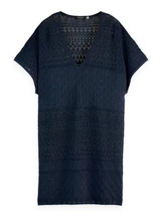 Scotch & Soda - Tunika aus Pointelle-Strick in Metallic-Optik blau - Gr. - XS/S