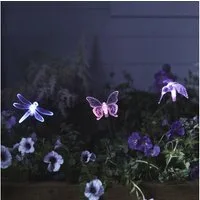 Lights4fun LED Gartenleuchte 3er Set Solar Stableuchten Libelle, Schmetterling und Kolibri