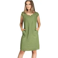 Caspar Sommerkleid SKL042 Damen Sommer Leinenkleid mit dezentem Spitzeneinsatz Luftig leicht, figurumspielende Form, mit seitlichem Jersey-Einsatz