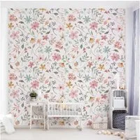 Bilderdepot24 Mustertapete Blumen Muster Aquarell Floral Illustration pastell moderne Wanddeko, Glatt, Matt, (Vliestapete inkl. Kleister oder selbstklebend), Wohnzimmer Schlafzimmer Küche Flur Motivtapete Vliestapete Wandtapete
