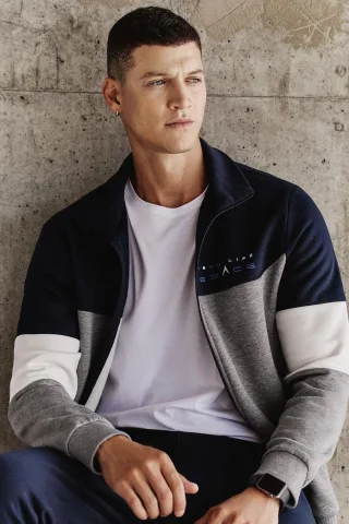 Herren Farbblockiertes Zip-Sweatshirt und Jogginghosen-Set