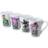 Retsch Arzberg Becher Tierisch, 4-tlg., Porzellan, mit 4 Dekore-Sprüchen, 4-teilig
