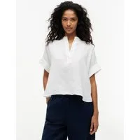 Tommy Hilfiger Kurzarmbluse SUMMER LINEN POPOVER SS SHRT Leinen, kurze Knopfleiste, hinten länger geschnitten