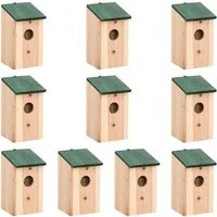 vidaXL Vogelhaus Vogelhäuser 10 Stk. Tanne Massivholz 12x12x22 cm