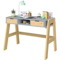 Bellabino Kinderschreibtisch Campo, höhenverstellbar 56-75 cm (mit Schubladen, 1 Ablagefach und 3 Aufbewahrungsfächer), blau/natur