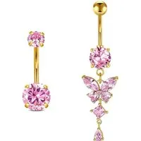 LuxusKollektion Bauchnabelpiercing Bauchnabelpiercing Chirurgenstahl Gold Silber Gold+rosa-12mm