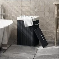 HOMCOM Wäschekorb schmal Wäschesammler mit Griff, für Schlafzimmer & Bad, Schwarz (Set, 1 St., Wäschekorb mit Wäschesack), 72L, Bambus, herausnehmbarer Wäschesack, Deckel