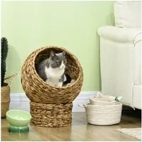 PawHut Tierhaus Rattan Katzenkorb Katzenhöhle Wasserhyazinthe Braun, für Katzen, Braun