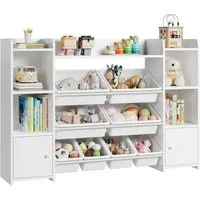 Homfa Spielzeugtruhe, Kinderregal Bücherregal Spiegelregal mit 8 Boxen weiß 138x29x94 cm